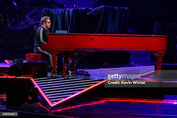 Sir Elton John records his contribution to the new disaster relief charity single, a cover of the Sir Eric Clapton ballad "Tears In Heaven" , at...