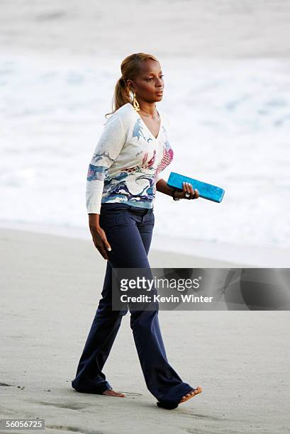 Mary J Blige records her contribution to the new disaster relief charity single, a cover of the Sir Eric Clapton ballad "Tears In Heaven" , at Ozzy...