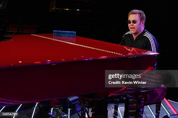 Sir Elton John records his contribution to the new disaster relief charity single, a cover of the Sir Eric Clapton ballad "Tears In Heaven" , at...