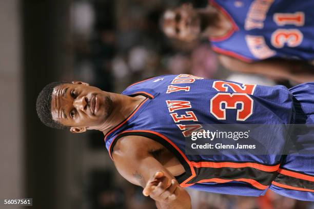 Antonio Davis of the New York Knicks points during the preseason game against the Dallas Mavericks at American Airlines Arena on October 21, 2005 in...