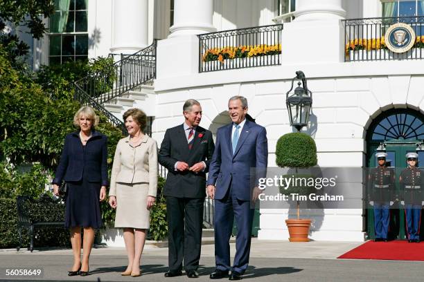 Prince Charles, Prince of Wales and Camilla, Duchess of Cornwall pose alongside President George W. Bush and his wife Laura during a visit to the...