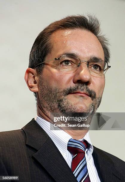 Matthias Platzeck, Governor of the German state of Brandenburg and member of the German Social Democrats , speaks to the media after a meeting of the...