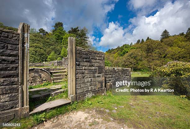 ruins of errwood hall in the goyt valley - errwood hall stock pictures, royalty-free photos & images