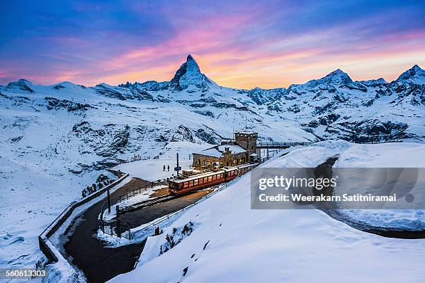 beautiful twilight at gornergrat, switzerland - monte cervino stockfoto's en -beelden