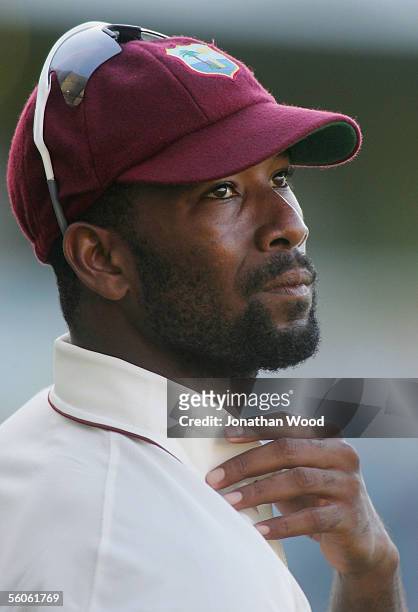 Corey Collymore of the West Indies watches on from the boundary during day one of the 1st Test between Australia and the West Indies at the Gabba on...