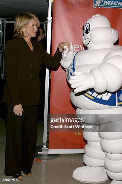 Martha Stewart and the Michelin Man attend the release of the hotly anticipated Michelin Guide to New York City at the Guggenheim Museum on November...