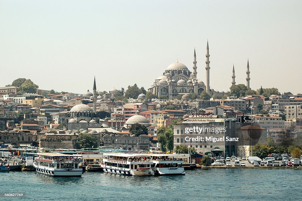 Recreational boat in Golden Horn, Eminonu