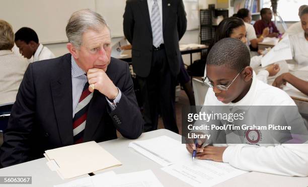 Prince Charles, Prince of Wales visits SEED School and meets students on the second day of his official visit to the US, on November 2, 2005 in...