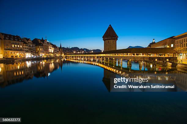 chapel bridge and water tower - kapellbrücke stock-fotos und bilder