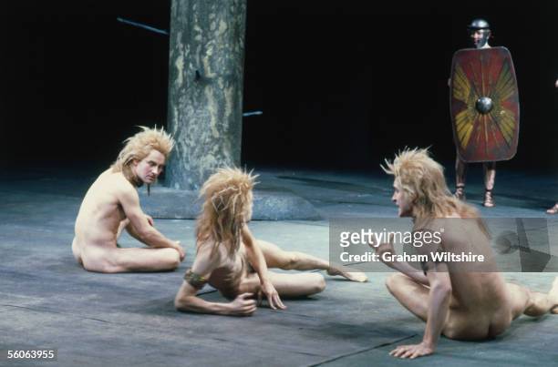 Scene from the play 'The Romans In Britain', by Howard Brenton, directed by Michael Bogdanov at the National Theatre, London. 16th October 1980....