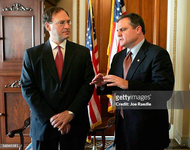 Supreme Court nominee Samuel A. Alito meets with Senator Mark Pryor November 3, 2005 at the Capitol building in Washington, DC. Alito continues his...