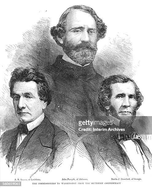 Illustration portrait of the three commissioners to Washington from the Southern Confederacy, from left to right, AB Roman of Louisiana, John Forsyth...