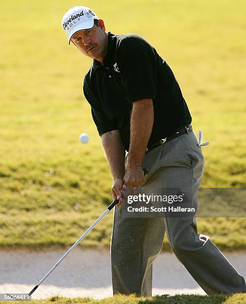 Bart Bryant watches his pitch shot on the 17th hole during the first round of the PGA Tour Championship at East Lake Golf Club on November 3, 2005 in...