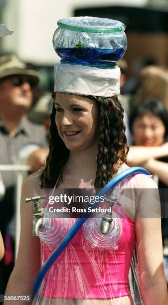 Hollie Lyndsey models the outfit which earned first prize in her section in the fashions in the field at Ellerslie, Auckland, Sunday.