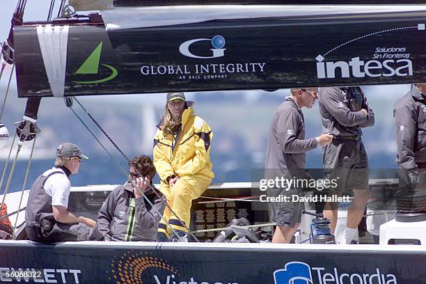 Tennis star Steffi Graf sails onboard AmericaOne as the seventeenth man during the 6th race of the Louis Vuitton Cup, on the Hauraki Gulf Auckland,...