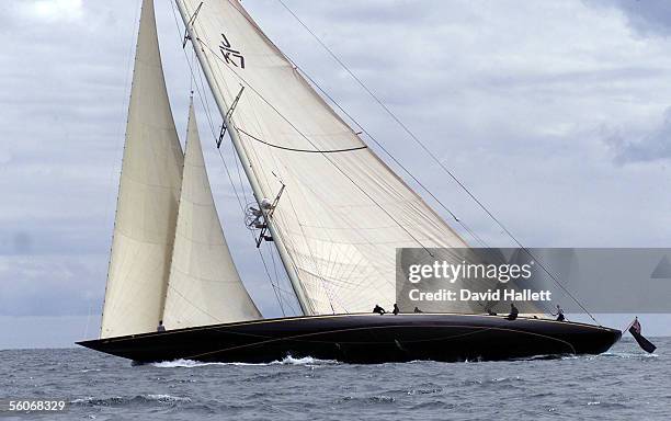 FormerAmericas Cup yacht Valsheda out sailing on the Hauraki Gulf, Wednesday, during the 6th race of the Louis Vuitton Cup race between Prada and...