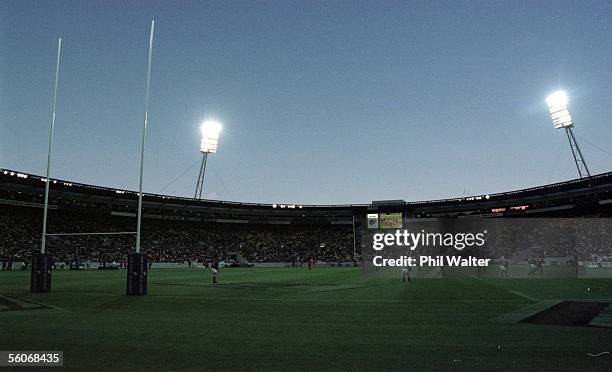 The WestpacTrust Stadium under lights during the Telecom New Zealand International Sevens.