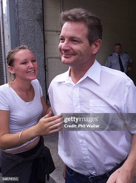 Mark Middleton is congratulated by supporter Jessica McVicar as he walks free from the Auckland District Court after receiving a 9 month suspended...