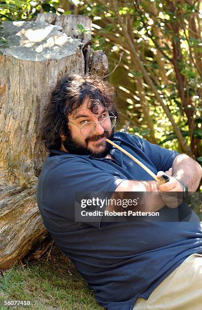 Peter Jackson, New Zealand director of The Lord of the Rings trilogy poses in the grounds of his Wingnut Films office in Wellington New Zealand with...