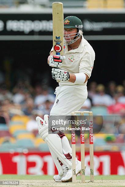 Shane Warne of Australia in action during day two of the First Test between Australia and the West Indies played at the Gabba on November 4, 2005 in...