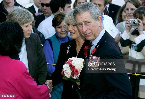 Prince Charles, Prince of Wales and his wife Camilla, Duchess of Cornwall are greeted by Karen Hastie Williams , Chairman of the Folger Board of...