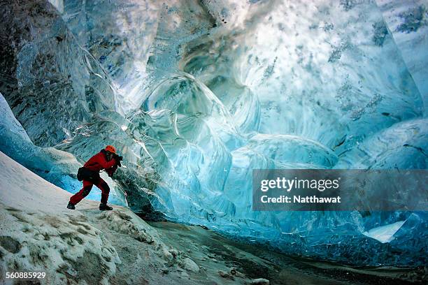ice cave in vatnajokull national park iceland - ice cave stock pictures, royalty-free photos & images