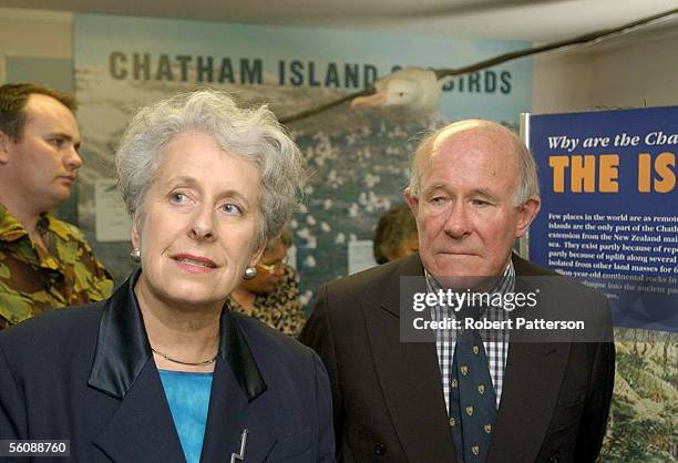 Govenpr General Dame Silvia Cartwright with DOC area controler Adrian Couchman, during her visit to the Chatham Islands.