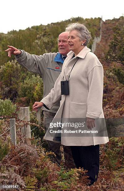 Govenpr General Dame Silvia Cartwright with DOC area controler Adrian Couchman, during her visit to the Chatham Islands.