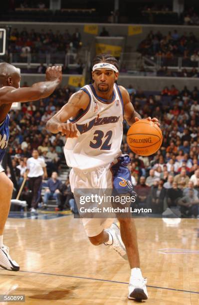 Guard Richard Hamilton of the Washington Wizards drives to the basket during the NBA game against the Orlando Magic at MCI Center in Washington, D.C....