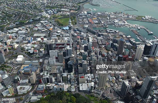 Aerial View. Looking down on top of Aucklands CBD.