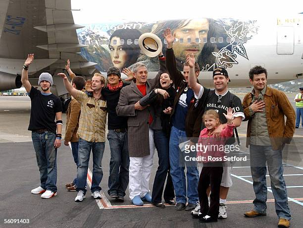 Stars of the Lord of the Rings leave Wellington, Tuesday, aboard a special Air New Zealand sign writen Boeing 767 plane following the world premiere...