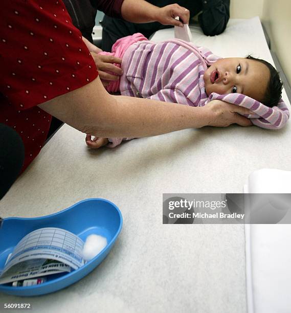 Year old Jorden Sisitautai awaits to be one of the first children to be given the vaccinations for meningococcal B at the Mangere Family Doctors in...