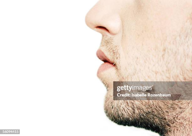 man's lower part of face, side view, close-up - odorat photos et images de collection