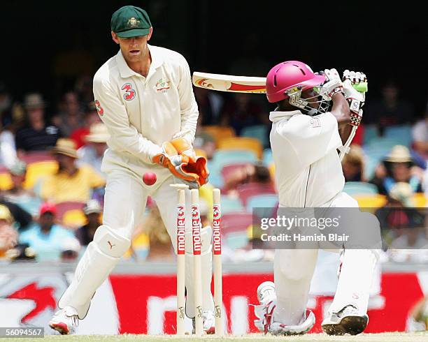 Fidel Edwards of the West Indies is bowled by Shane Warne of Australia during day three of the First Test between Australia and the West Indies...