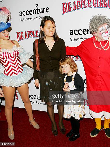 Soon-Yi Previn and daughter Bechet pose with "Grandma The Clown" and another Big Apple Circus performer at the Big Apple Circus opening night gala...