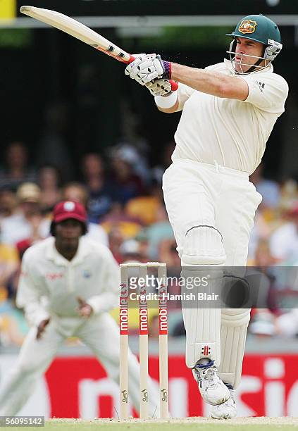 Matthew Hayden of Australia in action during day three of the First Test between Australia and the West Indies played at the Gabba on November 5,...