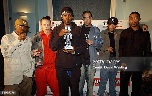 Roll Deep pose in the Awards Room with the prize for Best Album at the 2005 Urban Music Awards at the New Connaught Rooms on November 4, 2005 in...