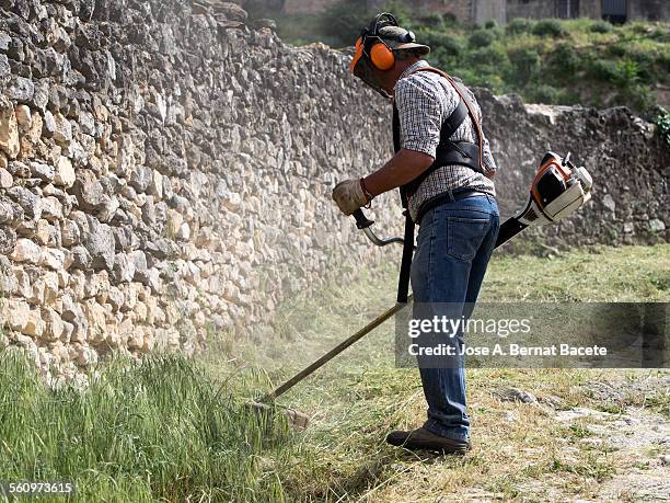 worker using a shredder - brushcutter stock pictures, royalty-free photos & images