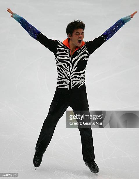 Stephane Lambiel of Switzerland in action during the 2005 China Figure Skating Championship for the men free skating at Capital Gymnasium on November...