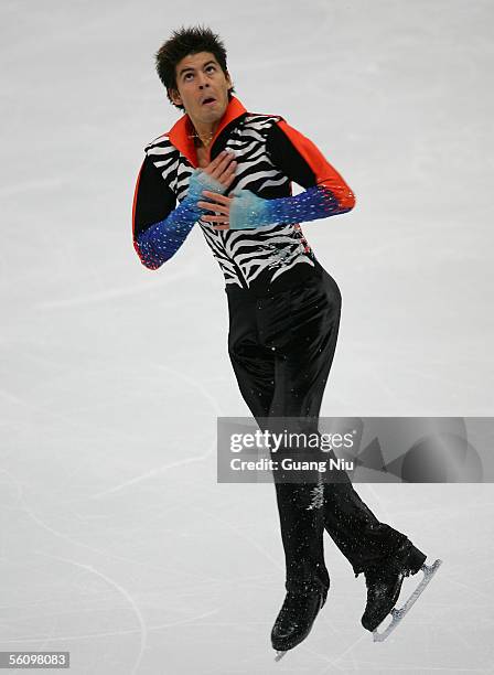 Stephane Lambiel of Switzerland in action during the 2005 China Figure Skating Championship for the men free skating at Capital Gymnasium on November...