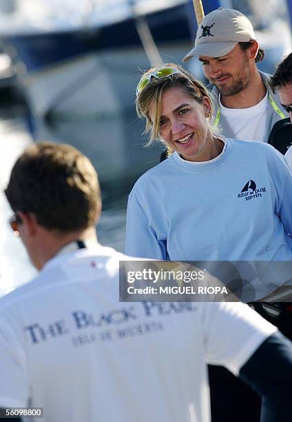 Spanish Princess Cristina is pictured on the Pirates of Caribbean 05 November 2005 prior to the in-port race in Sanxenxo, northwestern Spain. The...