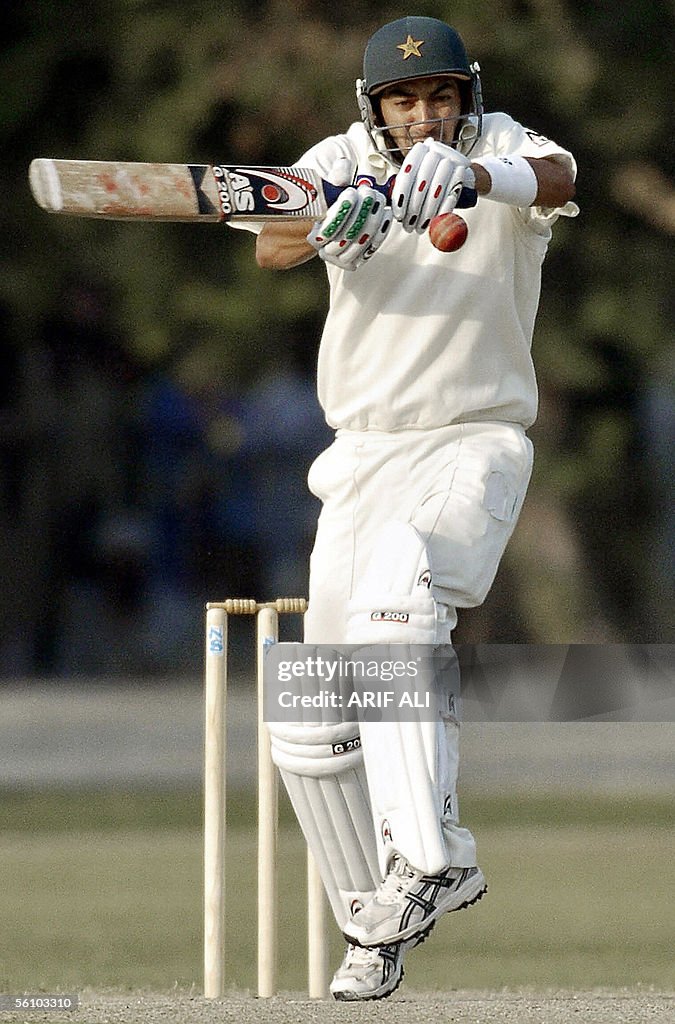 Pakistan Raza Pakistani cricketer Hasan Raza hits the ball during the first day of ...