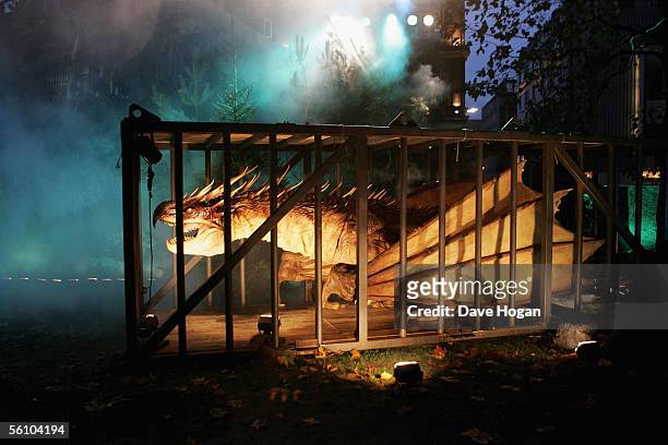 An animated model dragon is seen at the World Premiere of "Harry Potter And The Goblet Of Fire" at the Odeon Leicester Square on November 6, 2005 in...