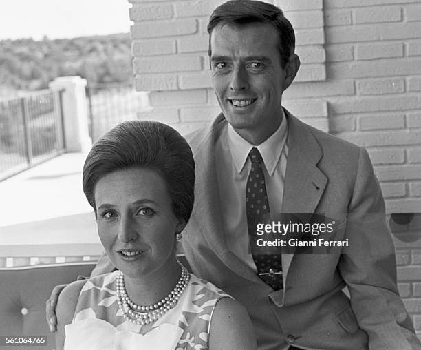 Pilar, sister of King Juan Carlos de Borbon , with her husband Luis Gomez Acebo at their home in Madrid Spain. .