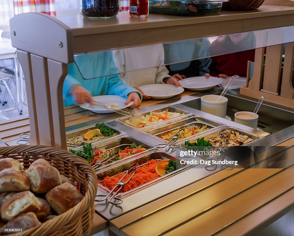 School lunch with salad buffet