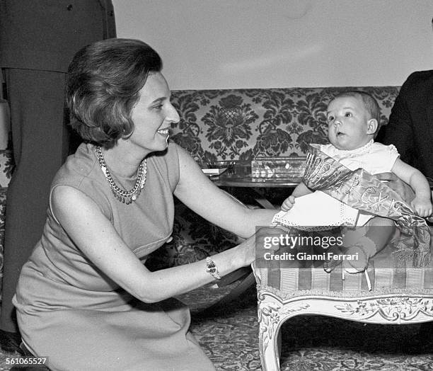 Pilar, sister of King Juan Carlos de Borbon, with her first daughter Simoneta Madrid, Spain. .