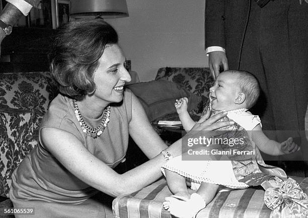 Pilar, sister of King Juan Carlos de Borbon, with her first daughter Simoneta Madrid, Spain. .