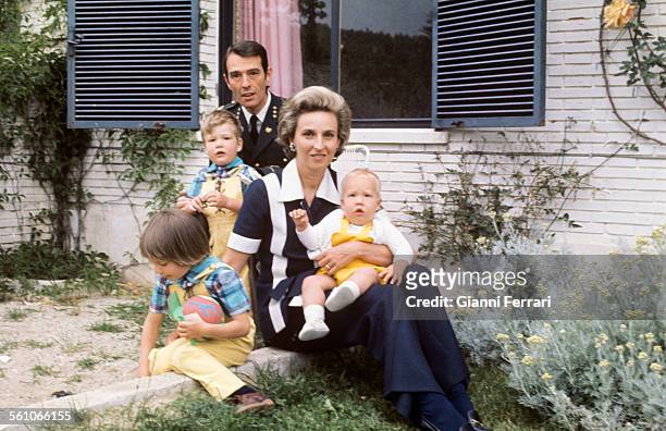 Pilar, sister of King Juan Carlos de Borbon, with her husband Luis Gomez Acebo, and her sons Bruno Alejandro, Simoneta and Filiberto Madrid, Spain. .