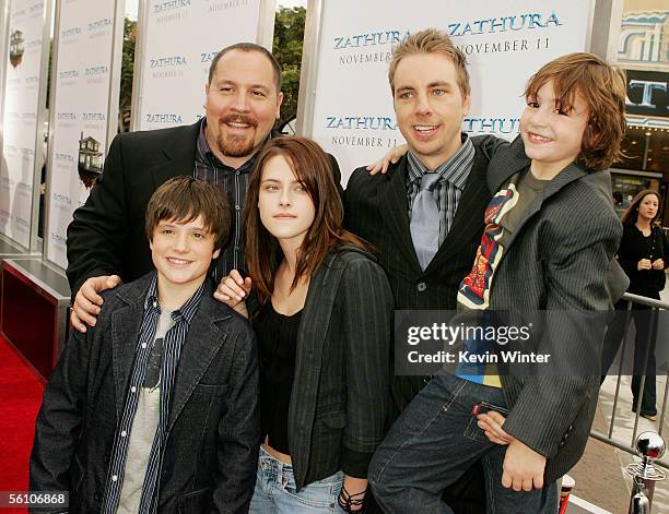 Director Jon Favreau and actors Josh Hutcherson, Kristen Stewart, Dax Shepard and Jonah Bobo pose at the premiere of Columbia Picture's "Zathura: A...