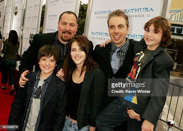 Director Jon Favreau and actors Josh Hutcherson, Kristen Stewart, Dax Shepard and Jonah Bobo pose at the premiere of Columbia Picture's "Zathura: A...